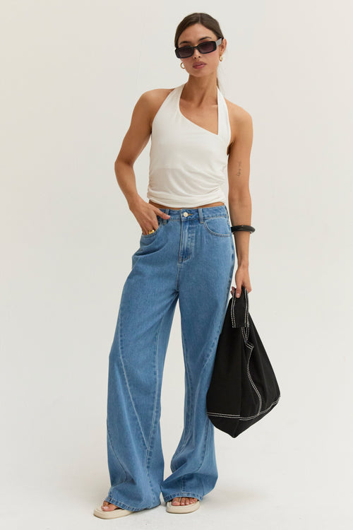 Sac à bandoulière hobo oversize en mélange de coton et de lin avec surpiqûres contrastantes