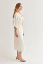 Robe midi torsadée à manches cloche