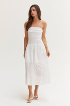 Robe midi bustier en broderie anglaise de coton