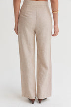 Pantalon large en lin pour femme avec plis sur le devant et poches latérales