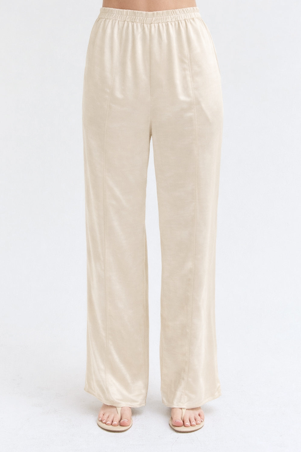 Pantalon en satin à enfiler Coupe droite décontractée Taille élastique Femme