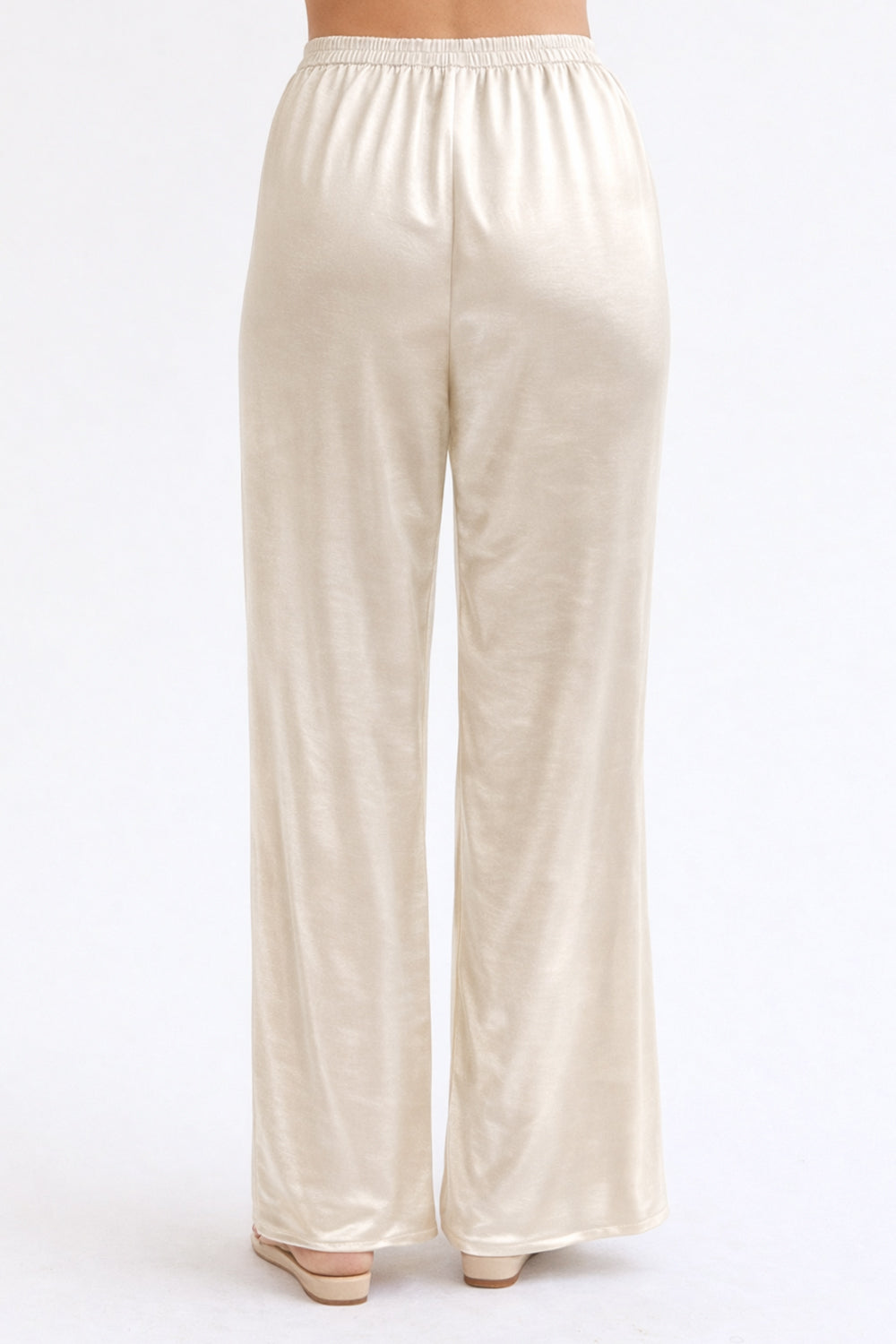 Pantalon en satin à enfiler Coupe droite décontractée Taille élastique Femme