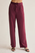 Pantalon droit taille haute en cupro avec poches italiennes