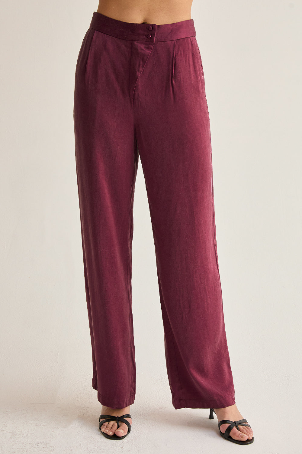 Pantalon droit taille haute en cupro avec poches italiennes