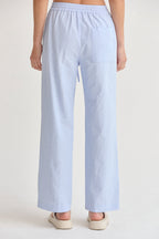 Pantalon décontracté à jambe droite et taille mi-haute en tissu texturé rayé avec cordon de serrage pour femme