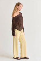 Pantalon décontracté à jambe droite et taille mi-haute en tissu texturé rayé avec cordon de serrage pour femme
