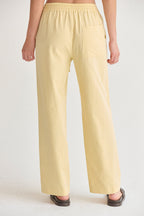 Pantalon décontracté à jambe droite et taille mi-haute en tissu texturé rayé avec cordon de serrage pour femme