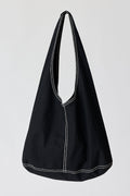 Sac à bandoulière hobo oversize en mélange de coton et de lin avec surpiqûres contrastantes