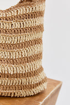 Mini sac à main tissé rayé avec fermeture éclair bicolore