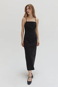Robe midi sans manches en tissu mélangé à dos croisé avec fente au dos