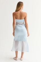 Robe midi bustier en satin à matériaux mixtes