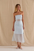 Robe midi bustier en satin à matériaux mixtes