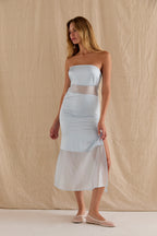 Robe midi bustier en satin à matériaux mixtes