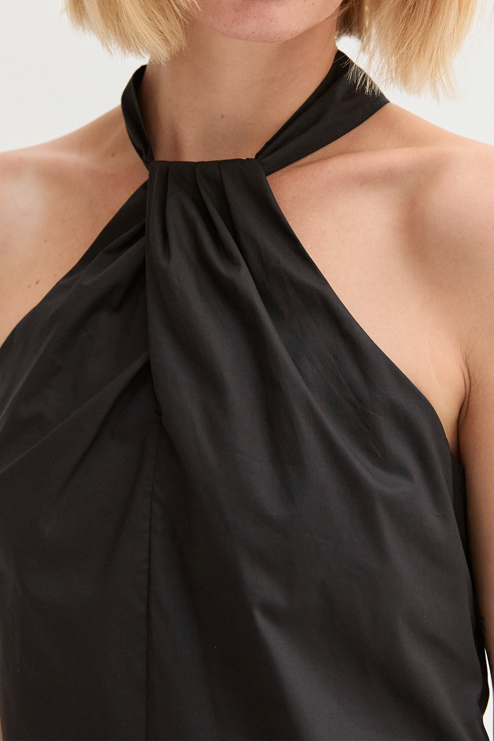 Mini-robe évasée en popeline, à nouer derrière le cou