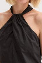 Mini-robe évasée en popeline, à nouer derrière le cou
