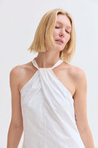 Mini-robe évasée en popeline, à nouer derrière le cou