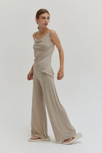 Pantalon ample en maille fluide à taille haute