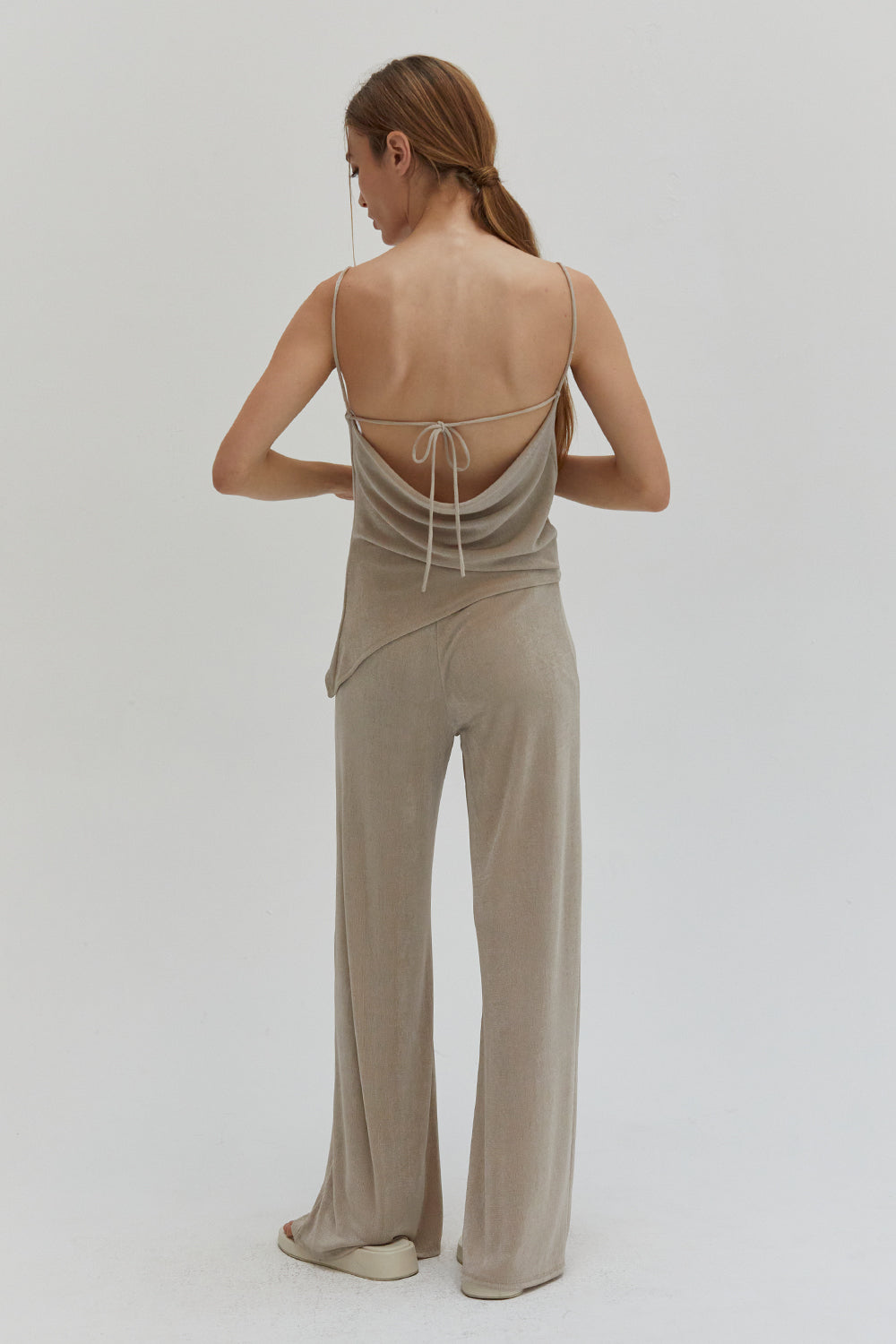 Pantalon ample en maille fluide à taille haute