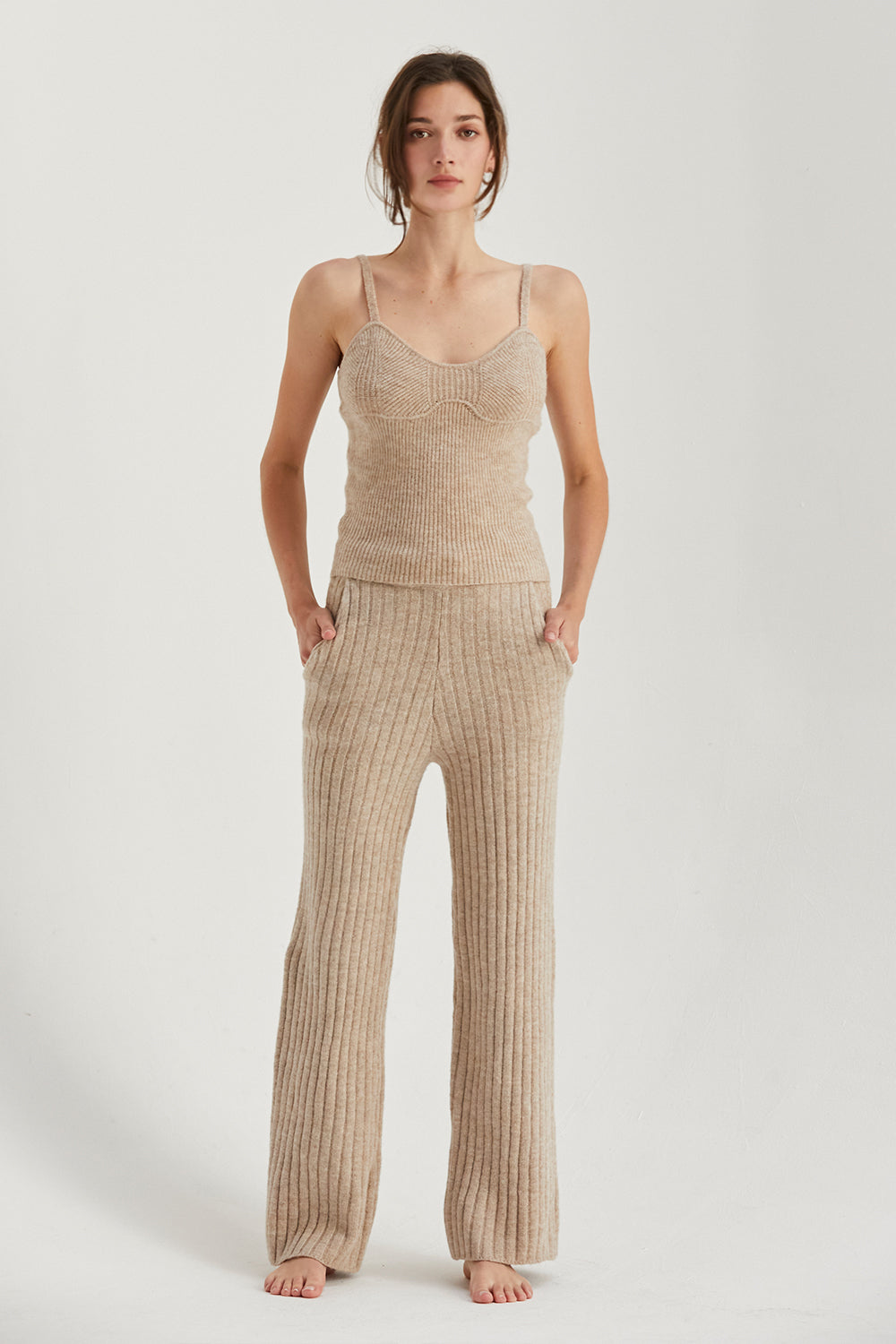 Pantalon pull côtelé ambre