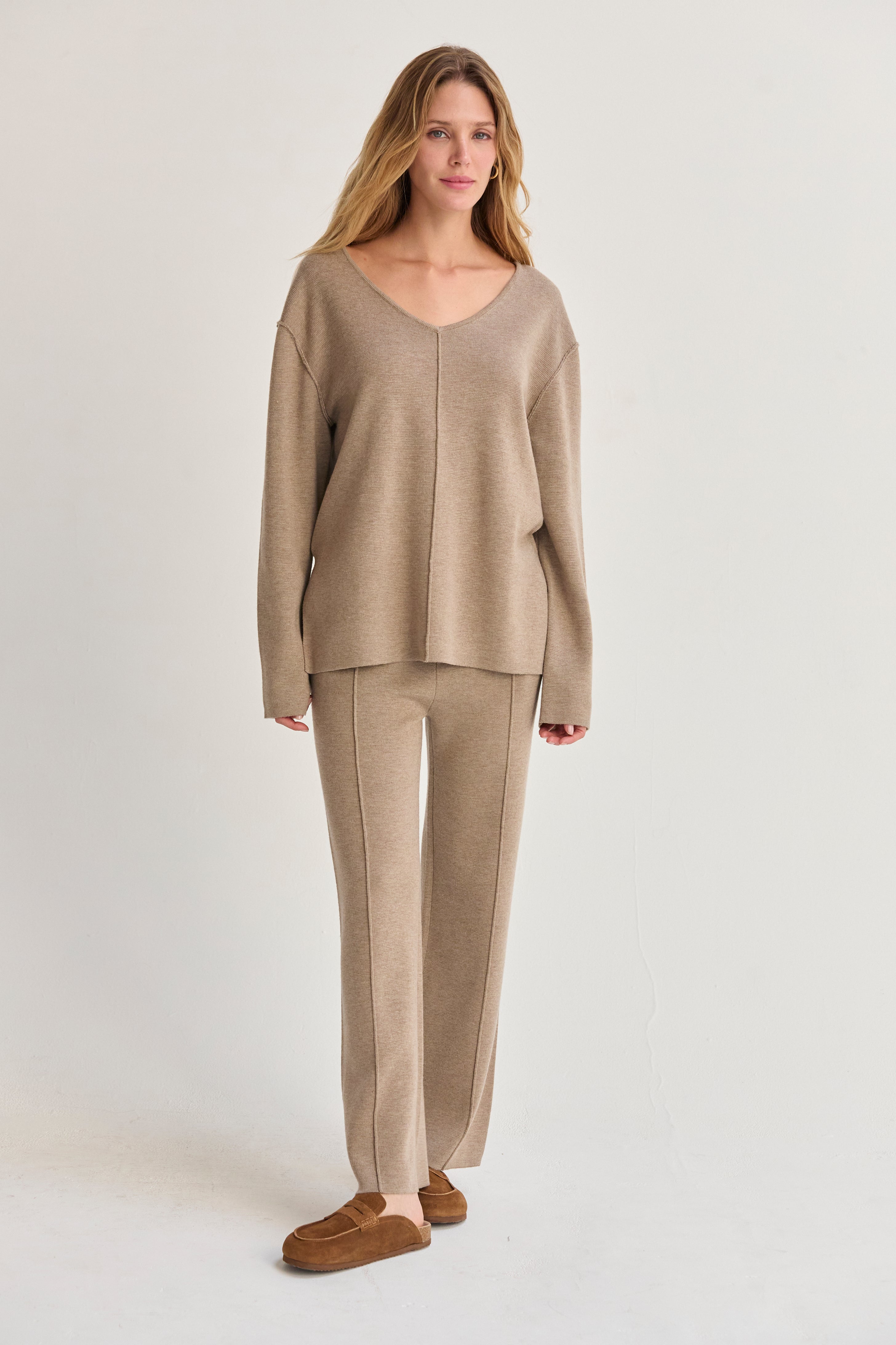 Pantalon large en tricot doux avec cordon de serrage à la taille