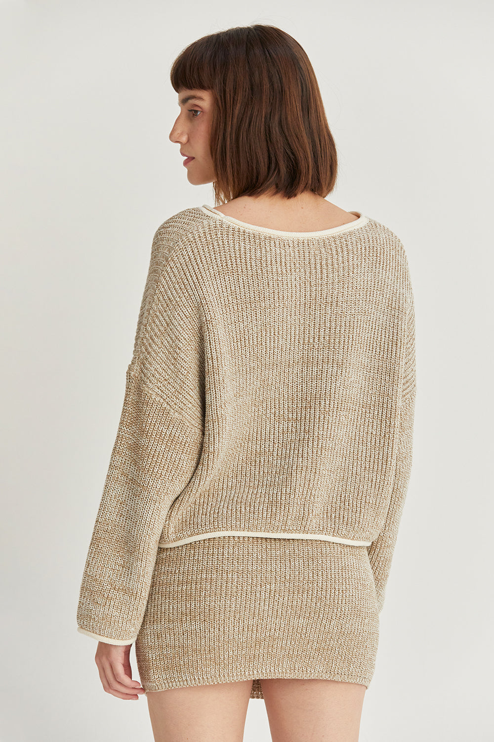 Mini-jupe en coton chiné avec détail de faux boutons