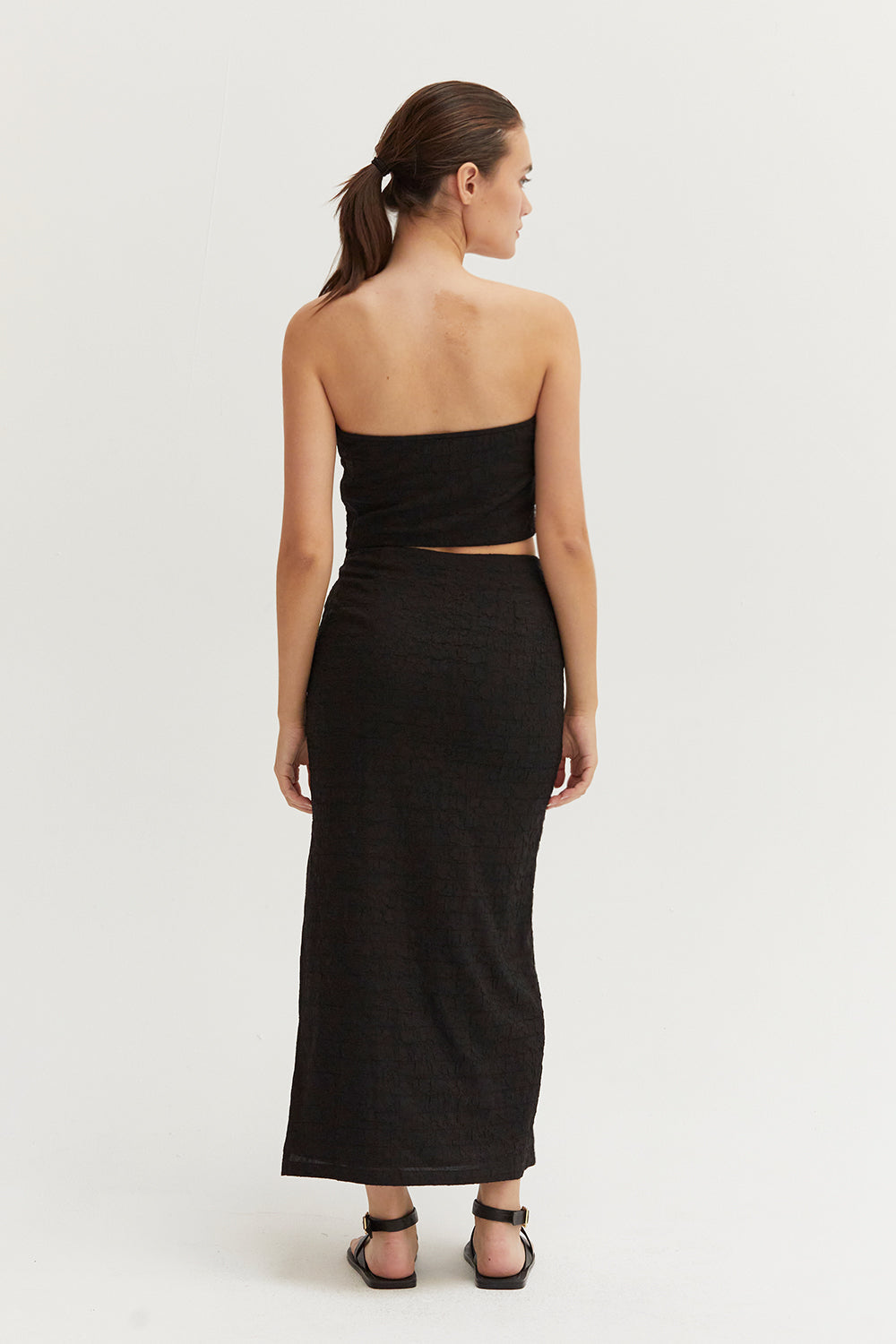 Jupe mi-longue Demi Zipper Tissée Texturée Fendue Doublée