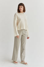 Pantalon droit tissé texturé avec poches plaquées, couleur avoine