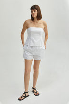 Haut tube bustier évasé en mélange lin et coton