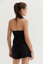 Haut tube bustier évasé en mélange lin et coton