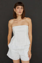 Haut tube bustier évasé en mélange lin et coton