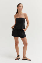 Haut tube bustier évasé en mélange lin et coton