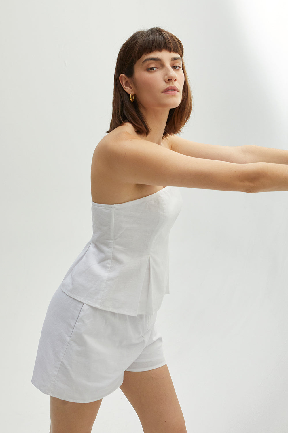 Haut tube bustier évasé en mélange lin et coton