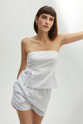 Haut tube bustier évasé en mélange lin et coton