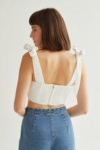 Haut court bustier à œillets pour femme avec liens à nouer aux épaules et smocks