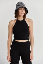 Ensemble deux pièces en maille avec pull à col halter et pantalon droit
