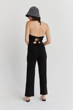 Ensemble deux pièces en maille avec pull à col halter et pantalon droit