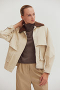 Veste de travail en toile à col contrastant Coupe décontractée Vêtement d'extérieur utilitaire surdimensionné