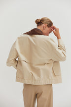 Veste de travail en toile à col contrastant Coupe décontractée Vêtement d'extérieur utilitaire surdimensionné