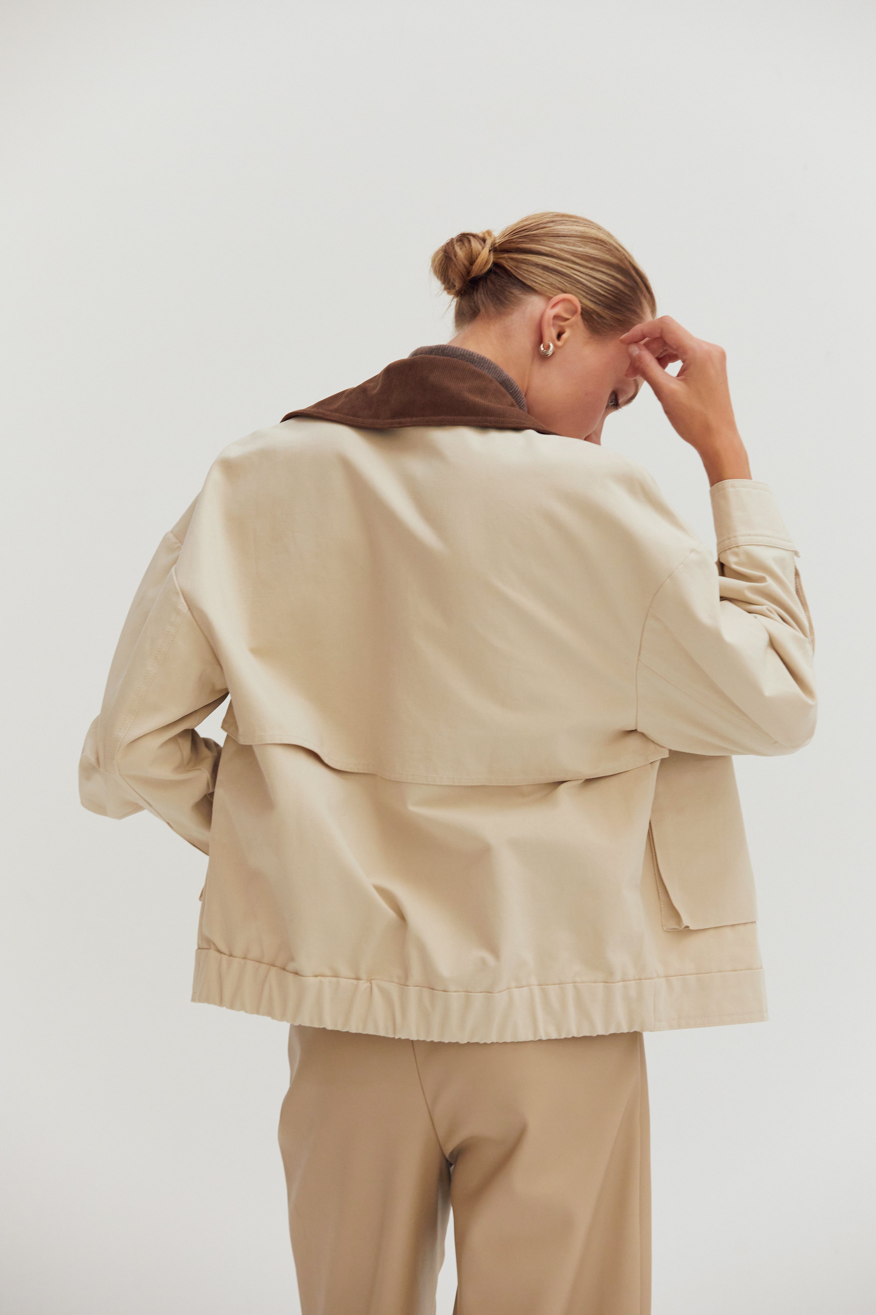 Veste de travail en toile à col contrastant Coupe décontractée Vêtement d'extérieur utilitaire surdimensionné