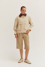 Veste de travail en toile à col contrastant Coupe décontractée Vêtement d'extérieur utilitaire surdimensionné