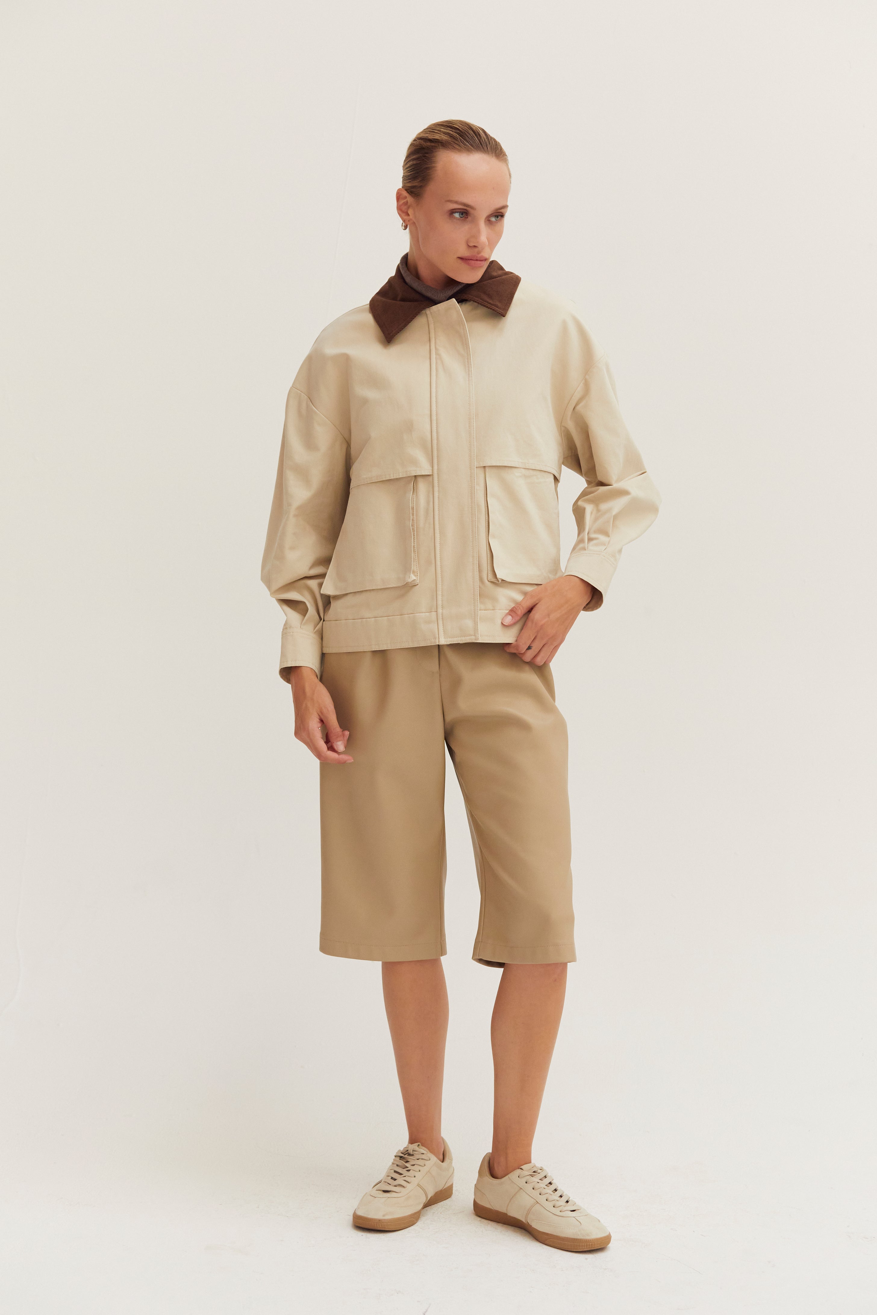 Veste de travail en toile à col contrastant Coupe décontractée Vêtement d'extérieur utilitaire surdimensionné