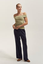 Pantalon ample en satin froissé à enfiler, taille élastique