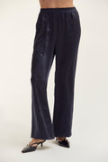 Pantalon ample en satin froissé à enfiler, taille élastique