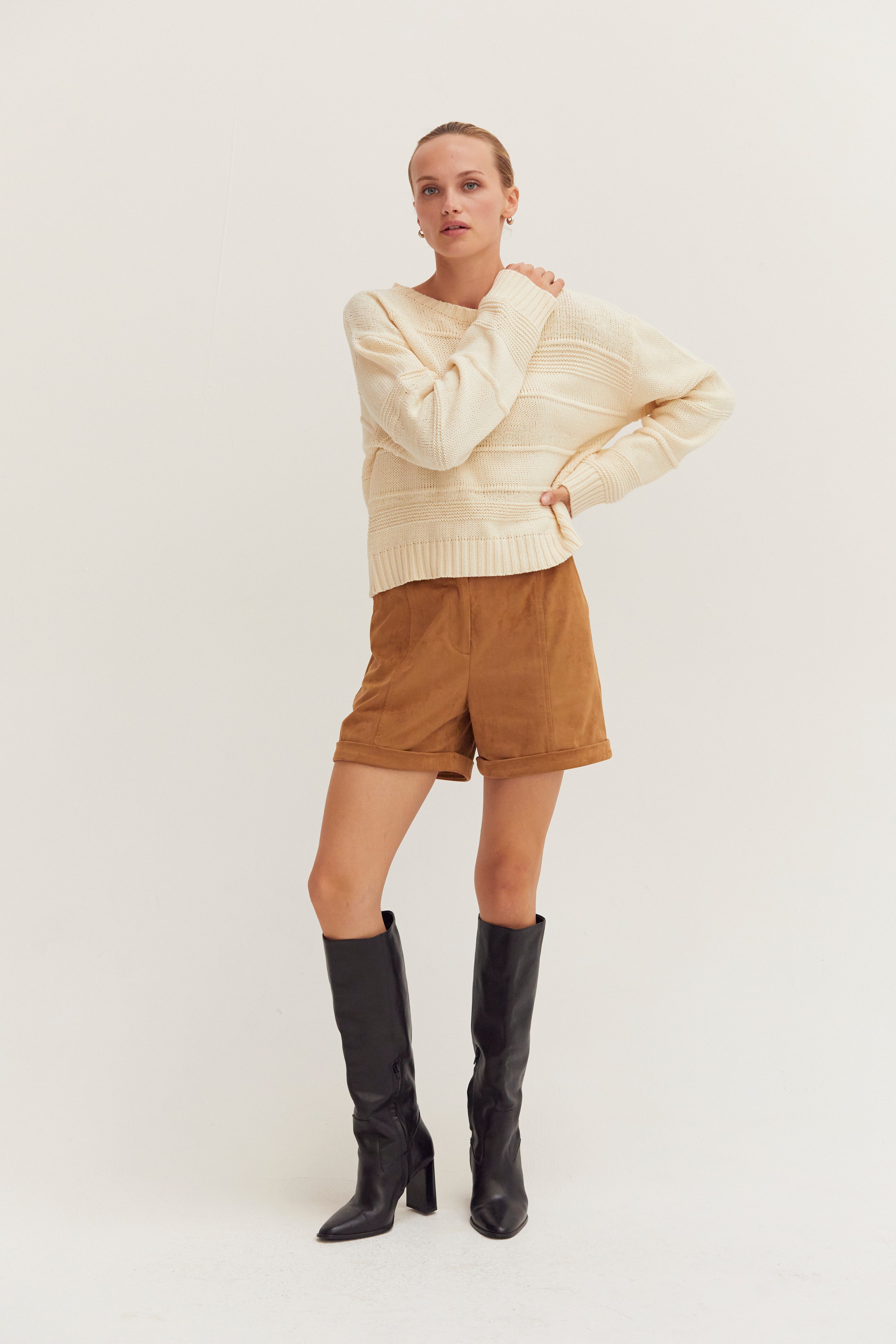 Pull en maille texturé à rayures, col bateau, manches longues, coupe décontractée