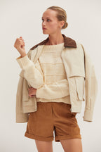 Pull en maille texturé à rayures, col bateau, manches longues, coupe décontractée