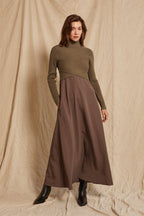 Ensemble deux pièces pull court côtelé à col roulé et robe longue