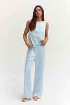 Pantalon en satin à enfiler Coupe droite décontractée Taille élastique Femme
