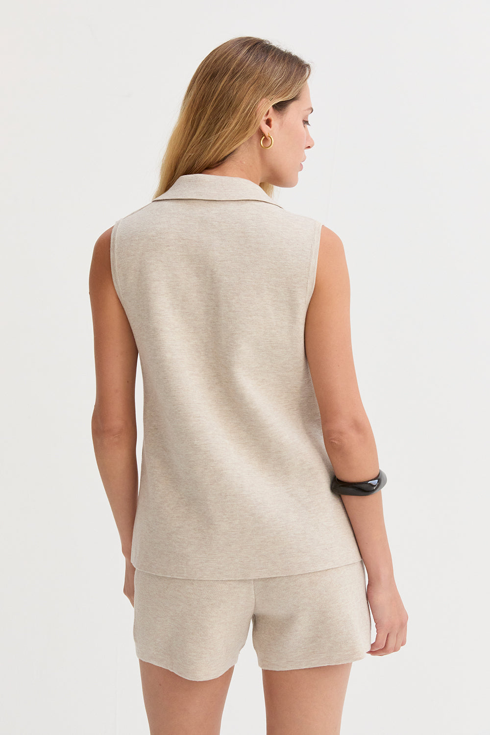 Ensemble gilet et short en maille jacquard, coloris avoine