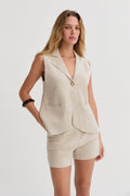Ensemble gilet et short en maille jacquard, coloris avoine