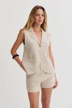 Ensemble gilet et short en maille jacquard, coloris avoine